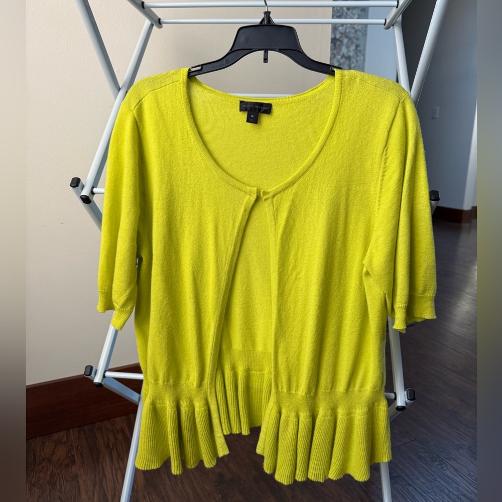 Worthington Chartreuse Yellow Knit Sweater OfficeCore